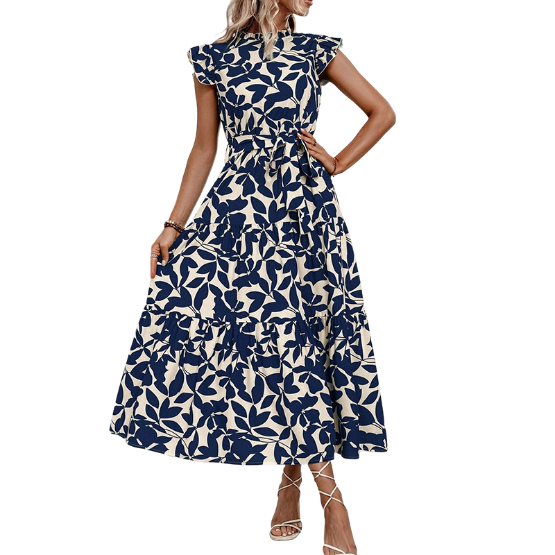 📢📢40% OFF !! ⏰Women’s Summer Ruffled Flutter Sleeve Tie Waist Floral Midi Dress
