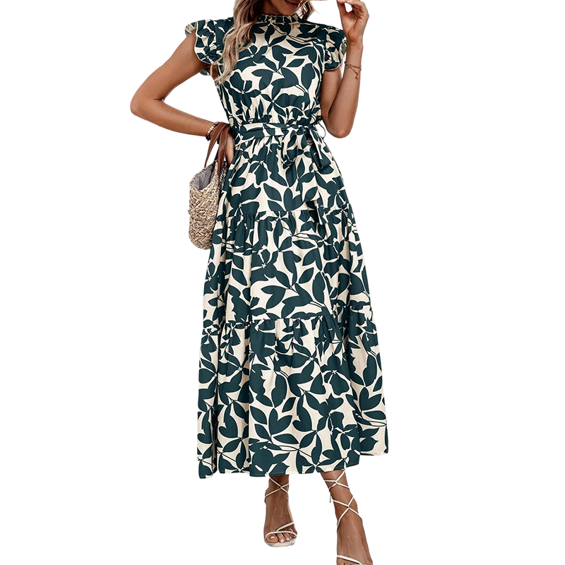 📢📢40% OFF !! ⏰Women’s Summer Ruffled Flutter Sleeve Tie Waist Floral Midi Dress