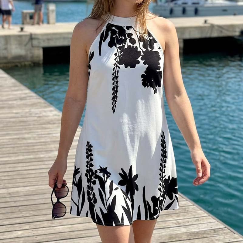 🌸 NUR FÜR KURZE ZEIT 50% RABATT! 💥 Damen Blumendruck Neckholder Kleid – Chic, Fließend, Sommer-Essential ✨