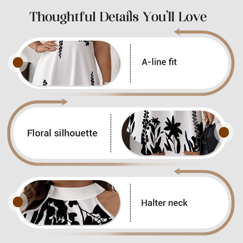 🌸 NUR FÜR KURZE ZEIT 50% RABATT! 💥 Damen Blumendruck Neckholder Kleid – Chic, Fließend, Sommer-Essential ✨