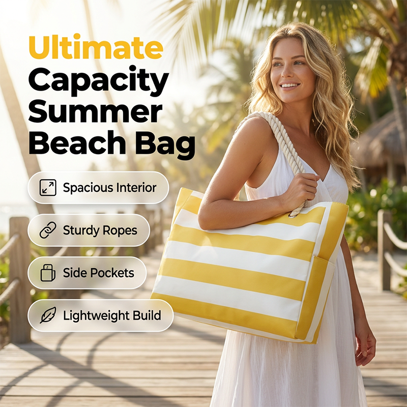 Large Capacity Striped Beach Bag
