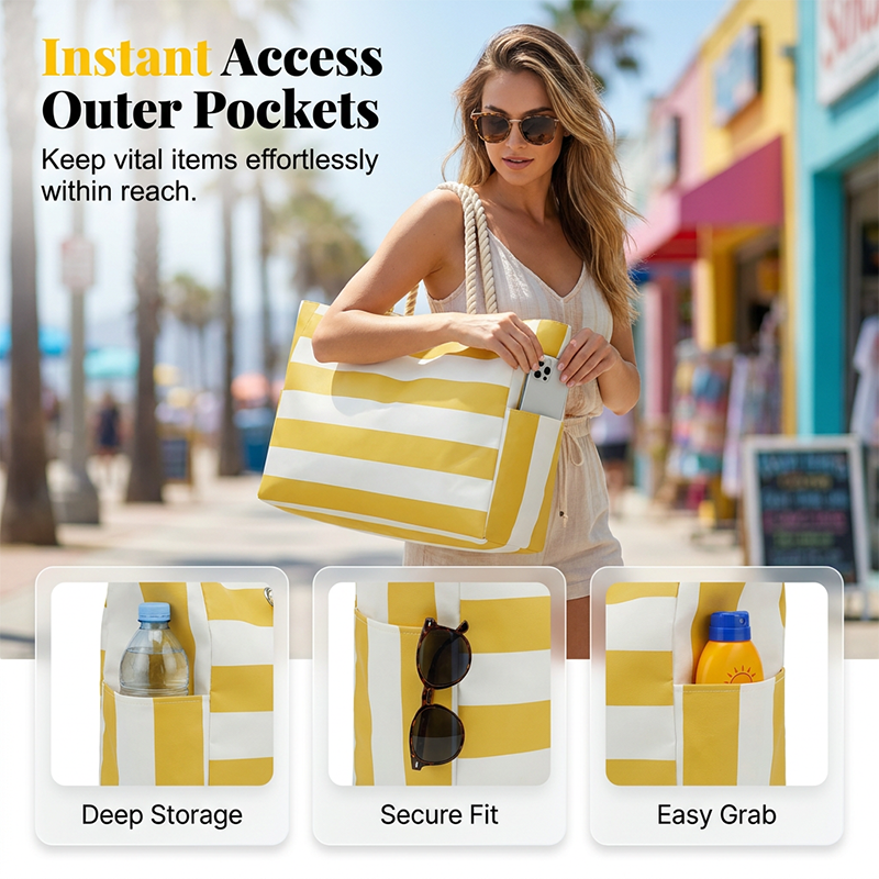 Large Capacity Striped Beach Bag