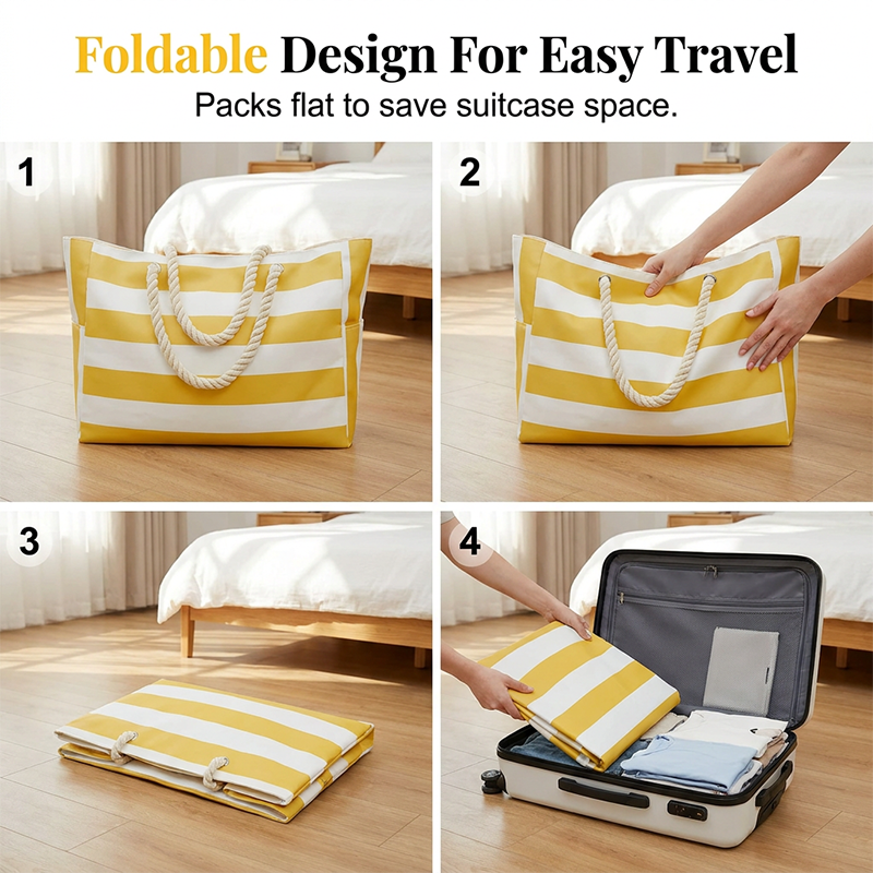 Large Capacity Striped Beach Bag