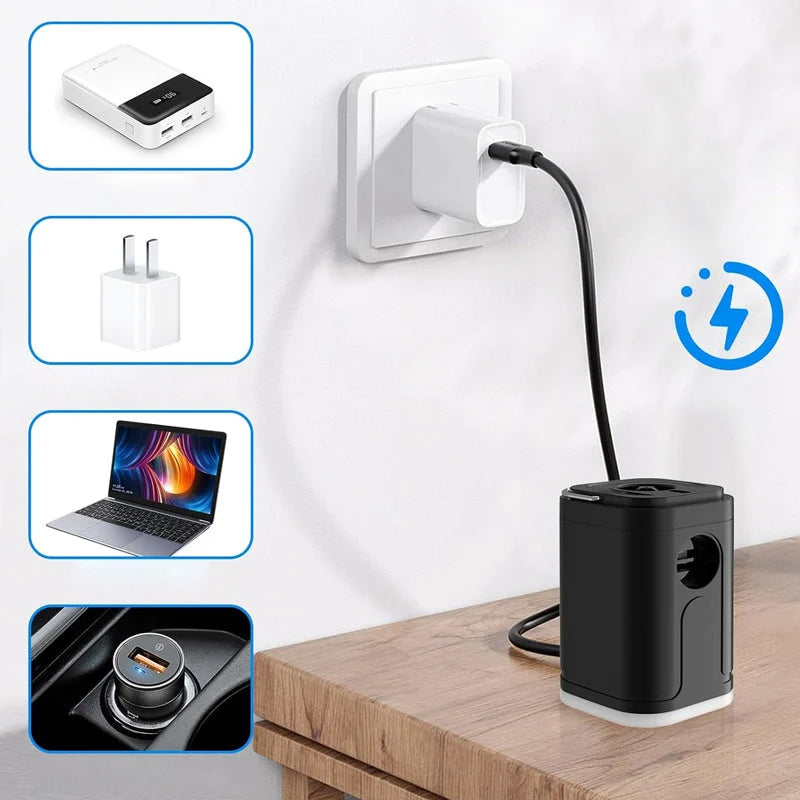 🏕️ Wiederaufladbare Camping-Luftpumpe – LED-Licht, schnelles Aufpumpen, kompakt – Zahlung per Nachnahme 🔋
