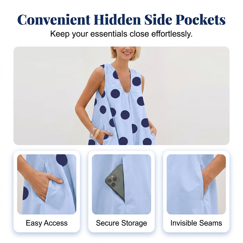 👗 LIMITED-TIME 50% OFF! 💥 Women's Sleeveless U-Neck Polka Dot Mini Dress – Pockets, A-Line, Breathable ✨