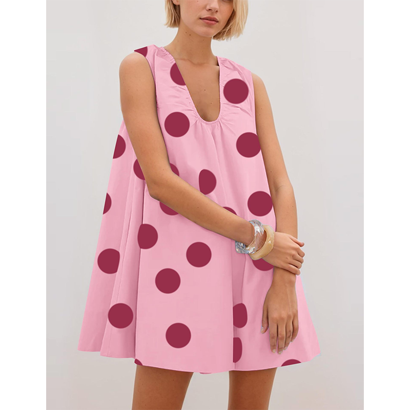 👗 LIMITED-TIME 50% OFF! 💥 Women's Sleeveless U-Neck Polka Dot Mini Dress – Pockets, A-Line, Breathable ✨