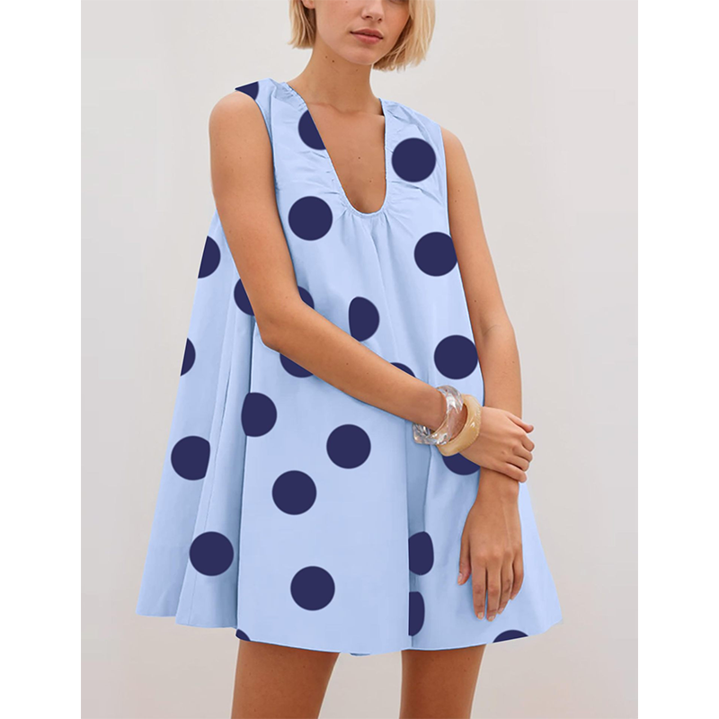 👗 LIMITED-TIME 50% OFF! 💥 Women's Sleeveless U-Neck Polka Dot Mini Dress – Pockets, A-Line, Breathable ✨