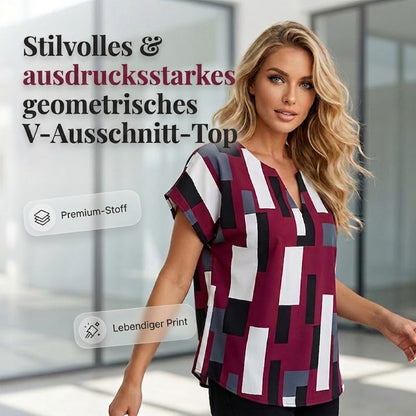 🔥Solange der Vorrat reicht 50 % Rabatt!🎉Damen lässiges Oberteil mit V-Ausschnitt und geometrischem Druck
