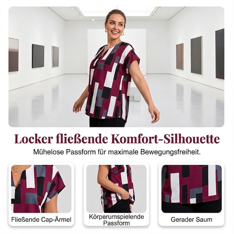 🔥Solange der Vorrat reicht 50 % Rabatt!🎉Damen lässiges Oberteil mit V-Ausschnitt und geometrischem Druck