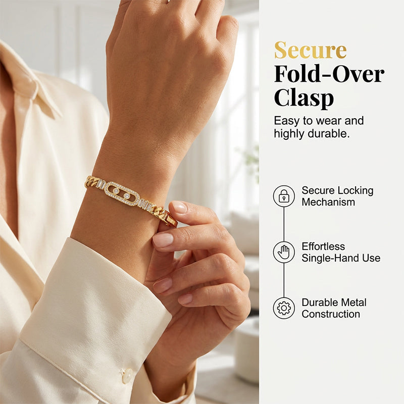 📿 50% RABATT! 💥 Damen Goldton Zirkonia Kettenarmband – Kubanische Glieder & Zirkon-Akzente – Eleganter Blickfang mit Faltschließe – perfekt für Alltag oder besondere Anlässe ✨🌸