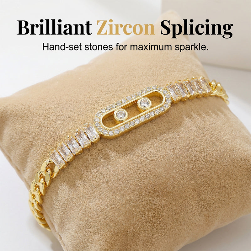 📿 50% RABATT! 💥 Damen Goldton Zirkonia Kettenarmband – Kubanische Glieder & Zirkon-Akzente – Eleganter Blickfang mit Faltschließe – perfekt für Alltag oder besondere Anlässe ✨🌸