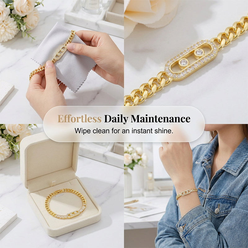 📿 50% RABATT! 💥 Damen Goldton Zirkonia Kettenarmband – Kubanische Glieder & Zirkon-Akzente – Eleganter Blickfang mit Faltschließe – perfekt für Alltag oder besondere Anlässe ✨🌸