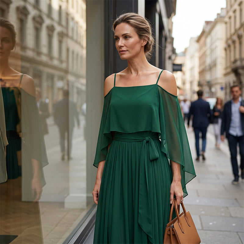 👗 50% RABATT! 🌙 Fließendes ärmelloses Kleid mit einseitigem Ausschnitt – Minimalistisches Design & weiter Rock – Edler Look, ideal für besondere Anlässe oder den eleganten Alltag – leicht, luftig & stilvoll ✨🌸