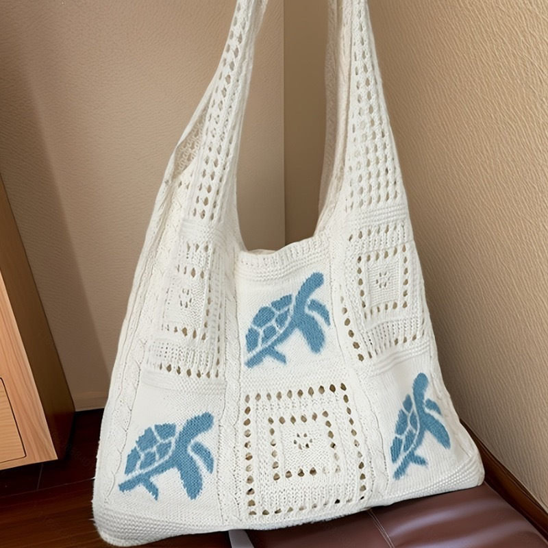👜🌸Schildkröten-Muster Häkel-Tragetasche