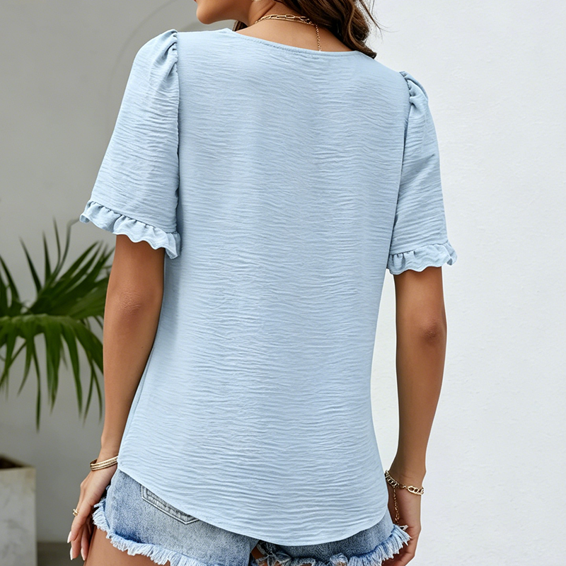 🌸 50 % RABATT JETZT! 🌸Damen Quadratischer Ausschnitt Rüschenbluse Kurzarm Oberteil