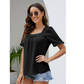 🌸 50 % RABATT JETZT! 🌸Damen Quadratischer Ausschnitt Rüschenbluse Kurzarm Oberteil