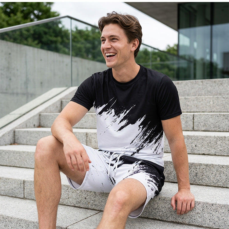 👕 50% RABATT! ☀️ 2-teiliges Sommer-Set für Herren – Mit dynamischem Print, atmungsaktiv & bequem – Perfekt für Alltag, Sport oder Freizeit – lässiger und leichter 2-in-1 Look 🩳✨