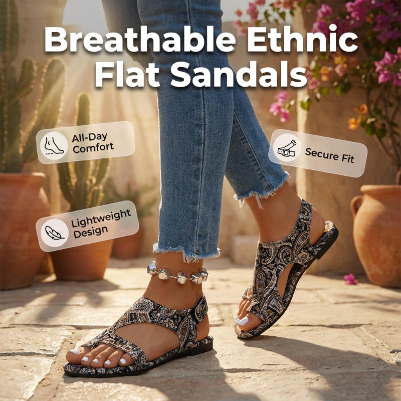 💖Sommer-Sonderangebot 50% RABATT!💖Flache Ethno-Zehenring-Sandalen – atmungsaktiv & bequem für den Sommer