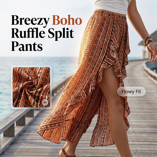 💖Sommer-Sonderangebot 50% RABATT!💖Elastische 7/8-Hose für Damen mit Print, Rüschen und Schlitz