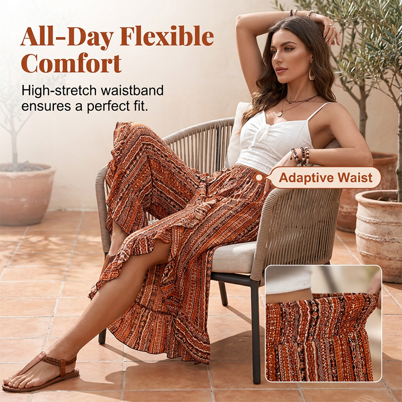 💖Sommer-Sonderangebot 50% RABATT!💖Elastische 7/8-Hose für Damen mit Print, Rüschen und Schlitz