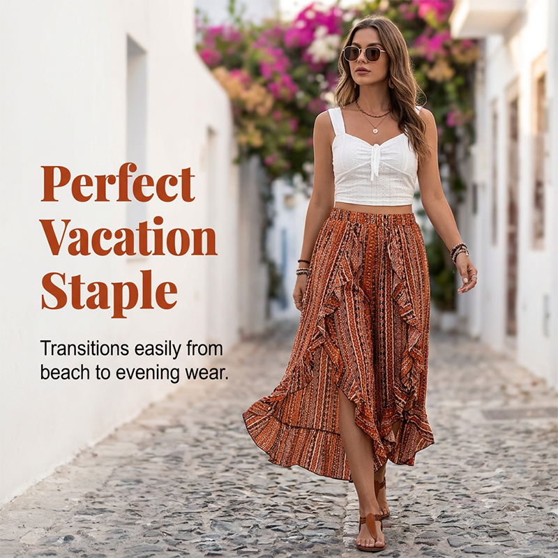 💖Sommer-Sonderangebot 50% RABATT!💖Elastische 7/8-Hose für Damen mit Print, Rüschen und Schlitz