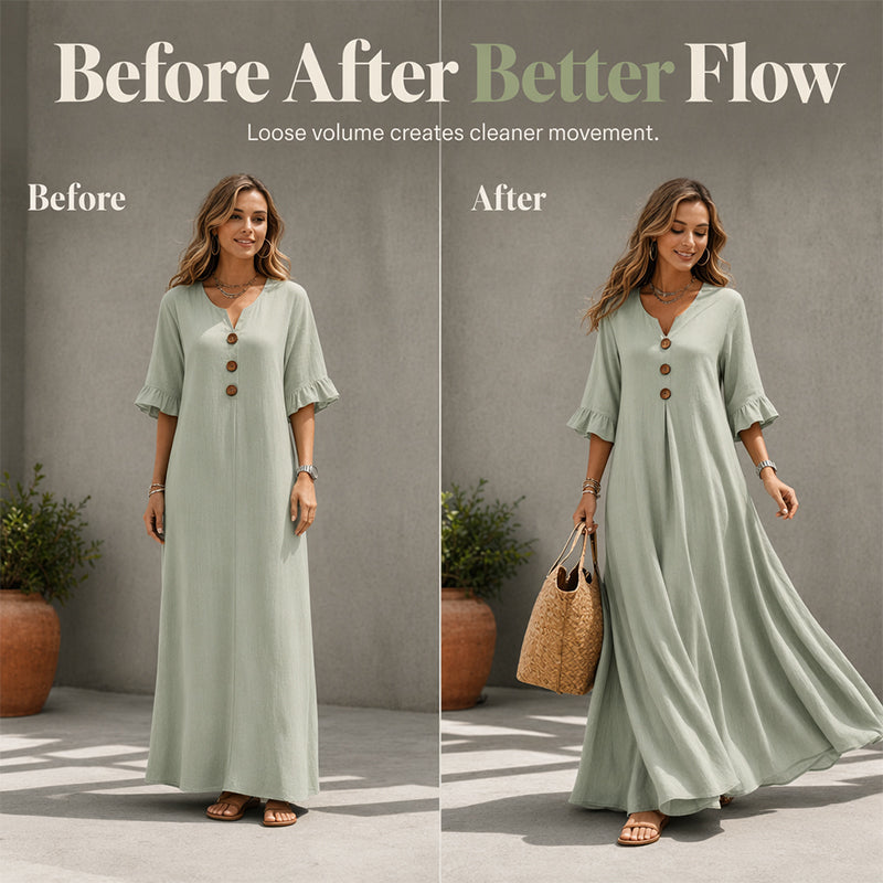 👗 50% RABATT! 🌸 Damen V-Ausschnitt lockeres Maxikleid – Leicht & luftig – Perfekt für heiße Tage, Strand oder einen entspannten Look – feminin und bequem ✨🌿