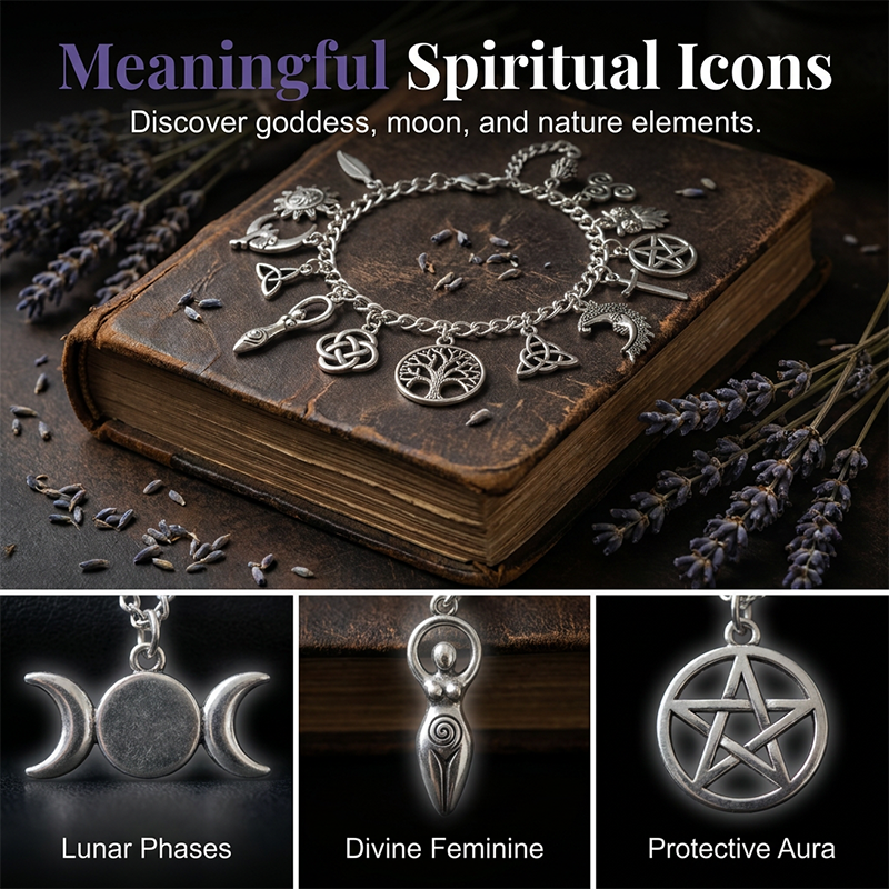 📿✨ 50% RABATT! Vintage-Armband im heidnischen Stil – Wicca-Symbol-Anhänger, Vintage-Metall, vielseitig kombinierbar für den Alltag – Spirituelle Bedeutung ✨