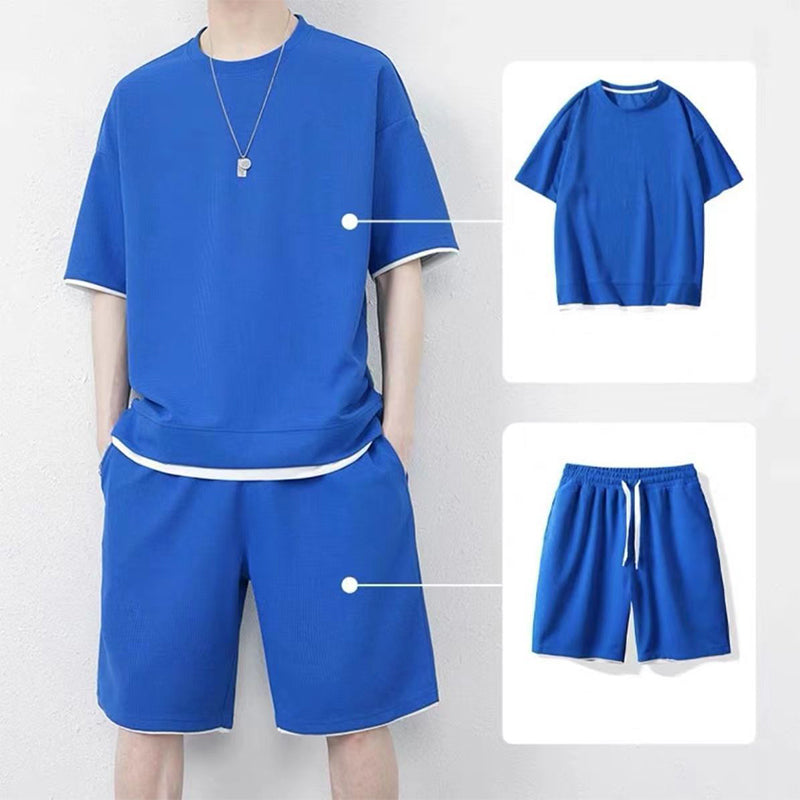 🎉 ZEITLICH BEGRENZT 50% RABATT! 👕 Herren Waffelstrick T-Shirt & Shorts Set – Kühlstoff & Entspanntes Schnittdesign 💙