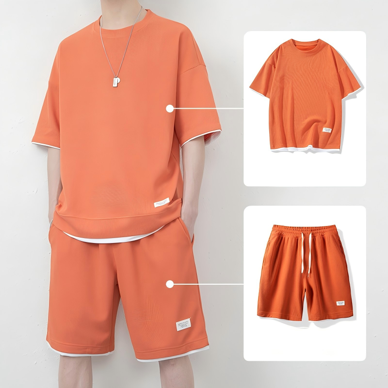 🎉 ZEITLICH BEGRENZT 50% RABATT! 👕 Herren Waffelstrick T-Shirt & Shorts Set – Kühlstoff & Entspanntes Schnittdesign 💙