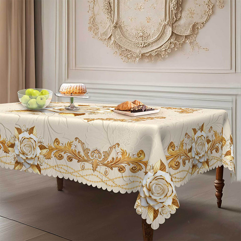 🛍️ 50 % Rabatt – Elegantes Tischdecken-Set mit Rose & goldgeprägtem Muster – wasserdicht, ölbeständig & stilvoll – ideal für Esstisch, Couchtisch & Wohnzimmer 🌹