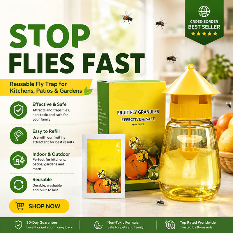 ❄️Sommerfrische 50% Rabatt!🌿Wiederverwendbare Fliegenfalle mit Lockstoff – Insektizidfreier Fruchtfliegenfänger für Küche, Terrasse & Garten