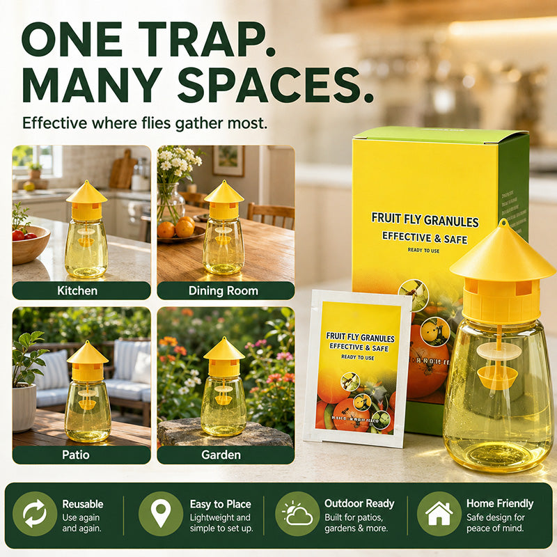 ❄️Sommerfrische 50% Rabatt!🌿Wiederverwendbare Fliegenfalle mit Lockstoff – Insektizidfreier Fruchtfliegenfänger für Küche, Terrasse & Garten