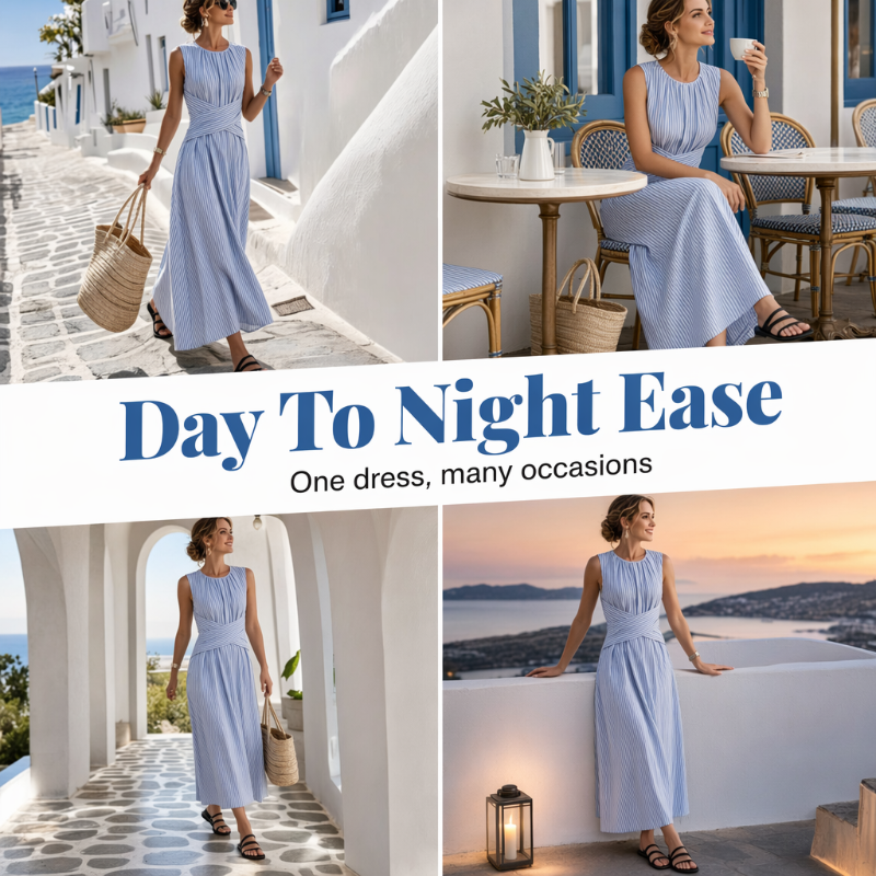 ⏳Zeitlich begrenztes Angebot: 50 % Rabatt⏰ Damen Ärmelloses Gestreiftes Maxikleid🎀👗