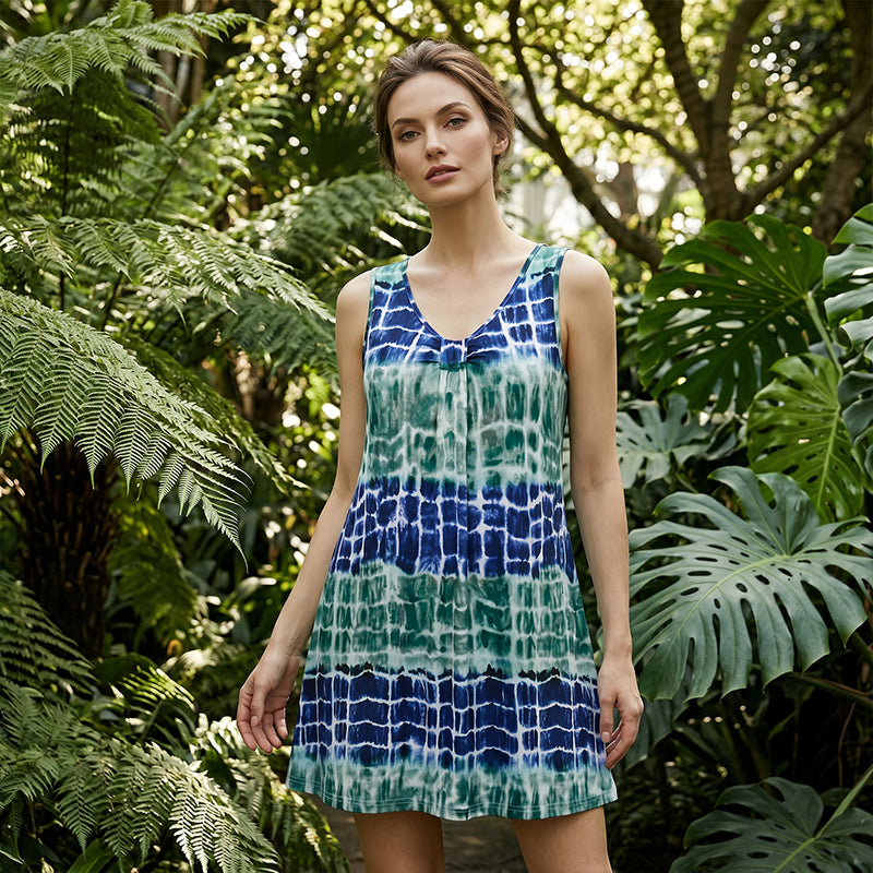 🌸 50% RABATT! Elegantes Damen Maxikleid mit V-Ausschnitt – Ärmellos mit Modernem Tie-Dye Muster | Leicht, Stilvoll & Zeitlos Schön 👗