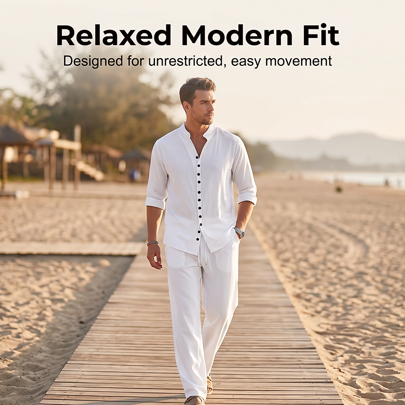 👔 50% RABATT! 🌿 2-teiliges minimalistisches Freizeit-Set für Herren – Schlichtes Hemd & Hose, atmungsaktiv & vielseitig – Ideal für Alltag, Büro & Freizeit 🕶️