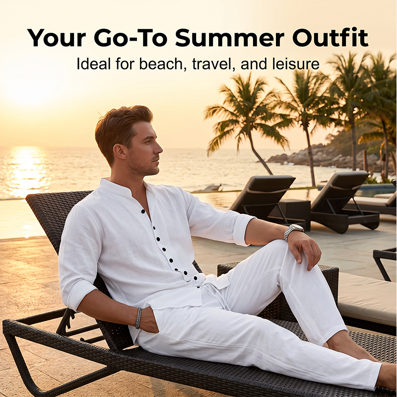 👔 50% RABATT! 🌿 2-teiliges minimalistisches Freizeit-Set für Herren – Schlichtes Hemd & Hose, atmungsaktiv & vielseitig – Ideal für Alltag, Büro & Freizeit 🕶️