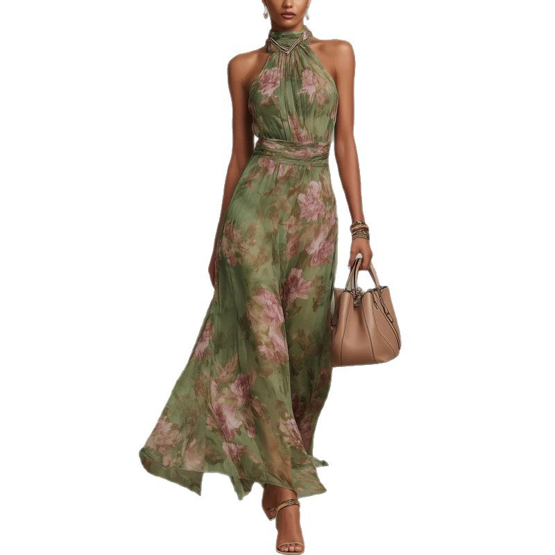 👗 Elegantes Maxi-Kleid mit Blumendruck & Neckholder – Fließender Stoff, figurschmeichelnd & Boho-Stil – Ideal für Sommer, Urlaub & warme Abende ☀️