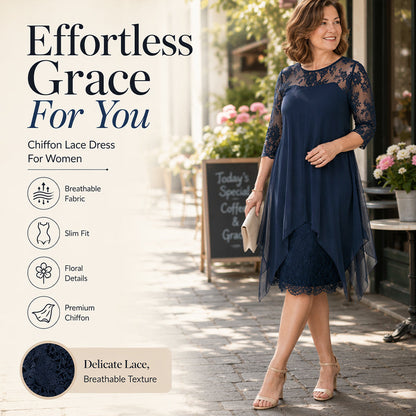 📢50% RABATT !! ⏰Spitzenkleid mit Chiffon-Überlage – Elegant, Weich & Zeitlos Feminin