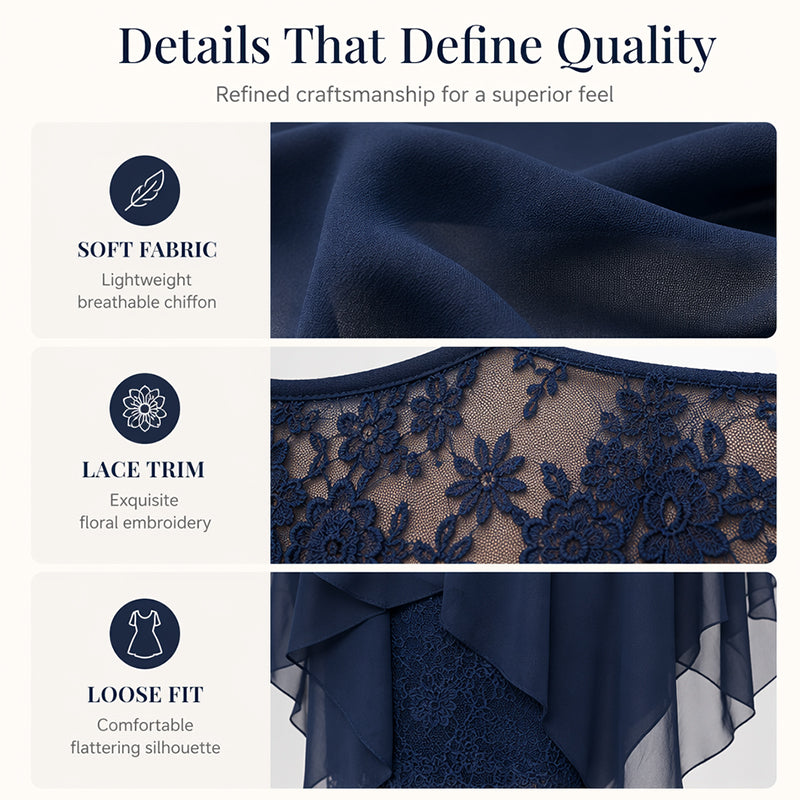 📢50% RABATT !! ⏰Spitzenkleid mit Chiffon-Überlage – Elegant, Weich & Zeitlos Feminin