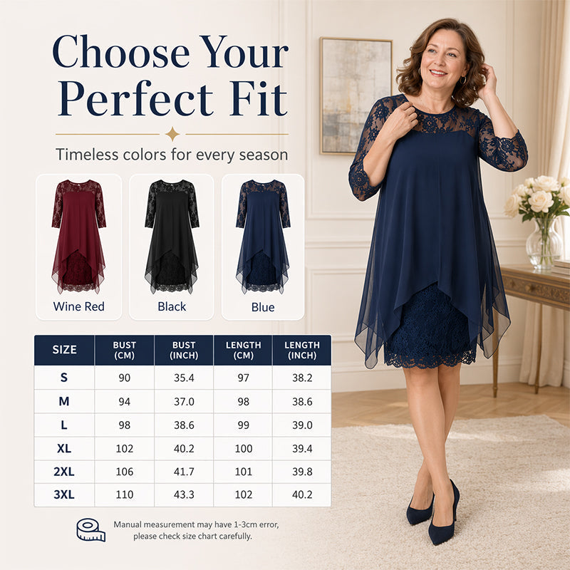 📢50% RABATT !! ⏰Spitzenkleid mit Chiffon-Überlage – Elegant, Weich & Zeitlos Feminin