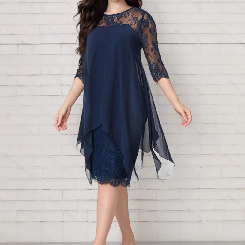 📢50% RABATT !! ⏰Spitzenkleid mit Chiffon-Überlage – Elegant, Weich & Zeitlos Feminin