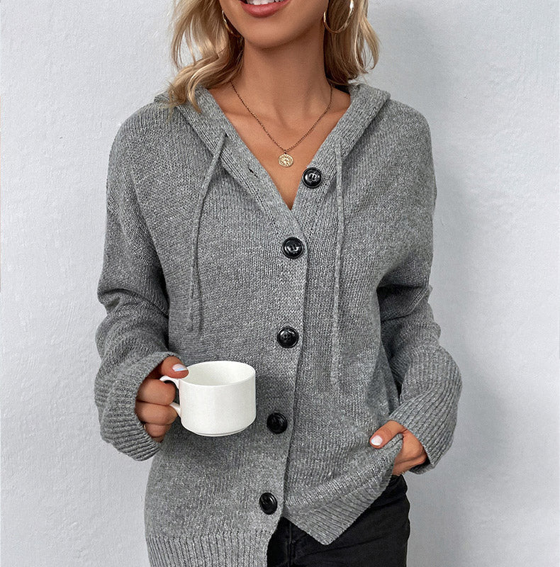 🧥 50% RABATT! 🛍️ Damen-Strickjacke mit Kapuze & Knopfleiste – Einfarbig, mit Kordelzug & vielseitig – Ideal für Alltag & Freizeit 🌿