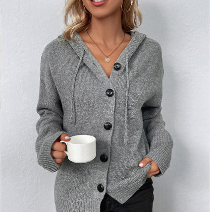 🧥 50% RABATT! 🛍️ Damen-Strickjacke mit Kapuze & Knopfleiste – Einfarbig, mit Kordelzug & vielseitig – Ideal für Alltag & Freizeit 🌿