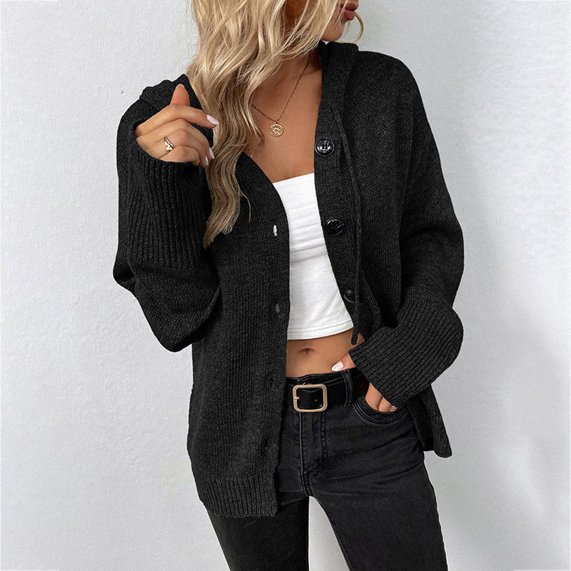 🧥 50% RABATT! 🛍️ Damen-Strickjacke mit Kapuze & Knopfleiste – Einfarbig, mit Kordelzug & vielseitig – Ideal für Alltag & Freizeit 🌿