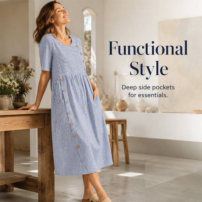📢📢50% RABATT !! ⏰Damen Lässiges Gestreiftes Kleid in Relaxed-Fit