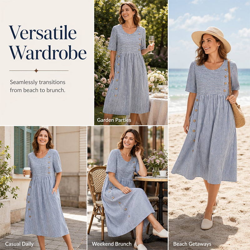 📢📢50% RABATT !! ⏰Damen Lässiges Gestreiftes Kleid in Relaxed-Fit