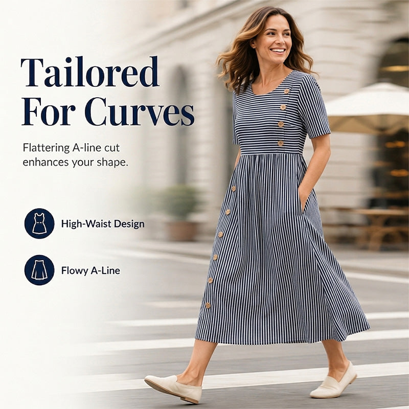 📢📢50% RABATT !! ⏰Damen Lässiges Gestreiftes Kleid in Relaxed-Fit