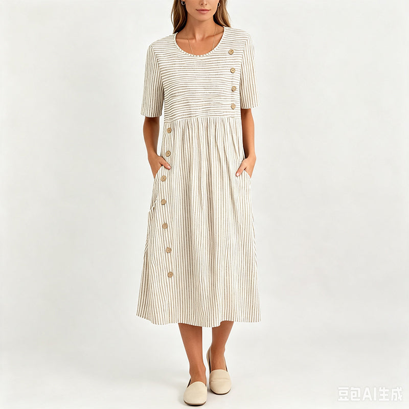 📢📢50% RABATT !! ⏰Damen Lässiges Gestreiftes Kleid in Relaxed-Fit