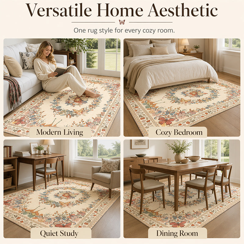 🛍️ 50 % Rabatt – Weicher Kristallflor-Teppich mit Schmetterlings- & Blumenmuster – für Wohnzimmer, Schlafzimmer & Flur – pflegeleicht & vielseitig 🦋