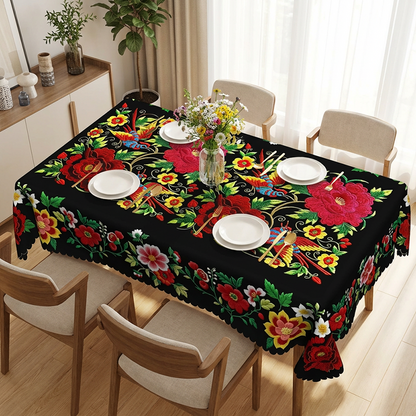 🌺 50% RABATT! 🌸 Mexikanische Tischdecke mit Blumenmuster & Wellenrand – Farbenfroh, robust & vielseitig – Perfekt für festliche Anlässe & den Alltag ✨